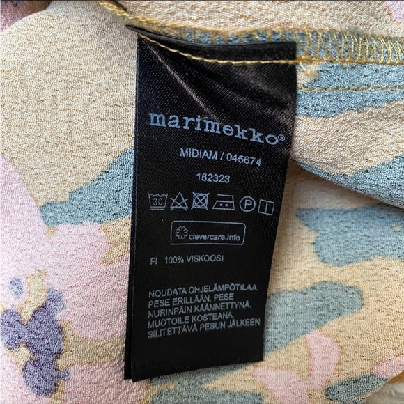 Marimekko Designer Mustard Floral Open Back Bell Sleeve Blouse XS - Picture 15 of 16